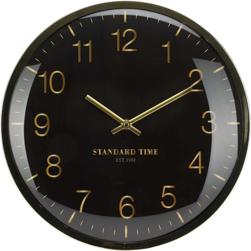 Nástěnné hodiny, černo-zlaté, 30 x 30 x 5,5 cm