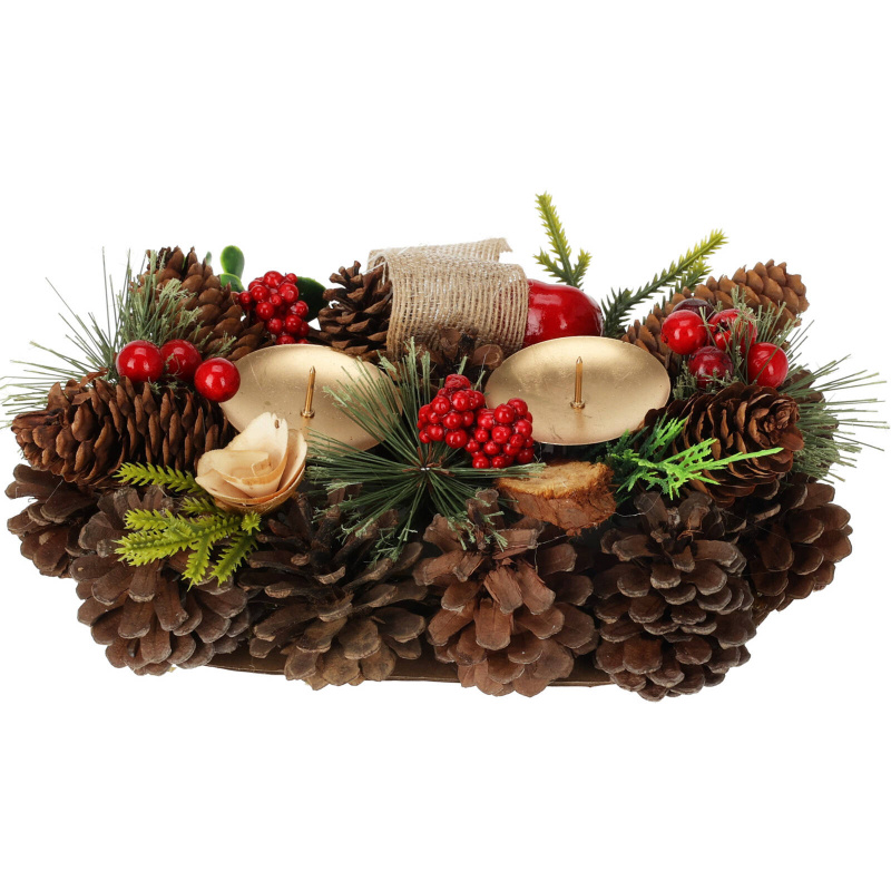 Home Styling Collection Vánoční svícen ze šišek, 26 cm hnědá