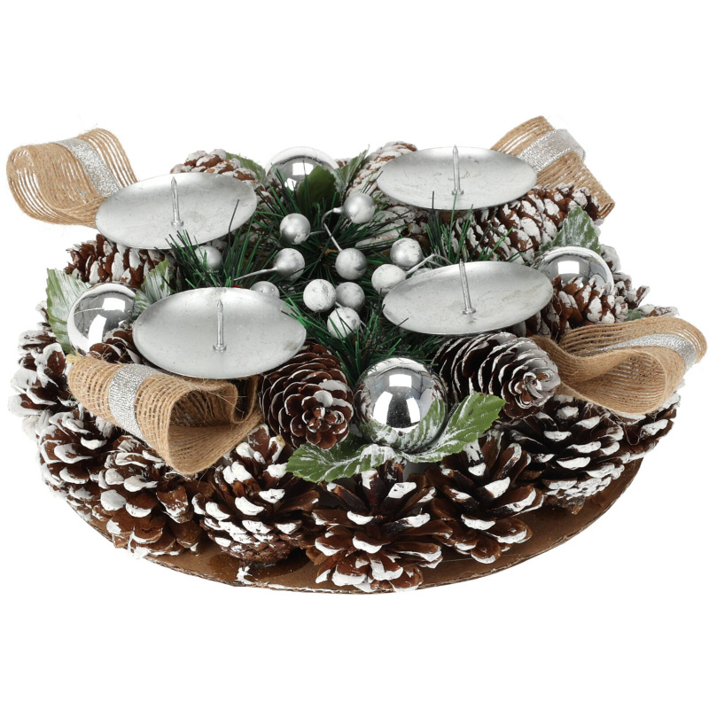 Home Styling Collection Adventní svícen věnec, 22 cm, stříbrný stříbrná