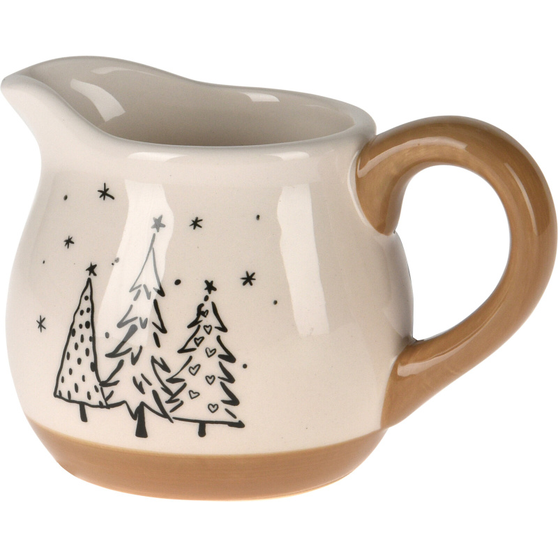 Home Styling Collection Konvička na mléko s motivem vánočních stromků, 9 cm bílá
