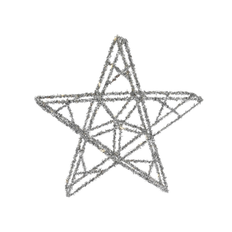 Hvězda 20 LED s funkcí časovače, stříbrná, pr. 30 cm
