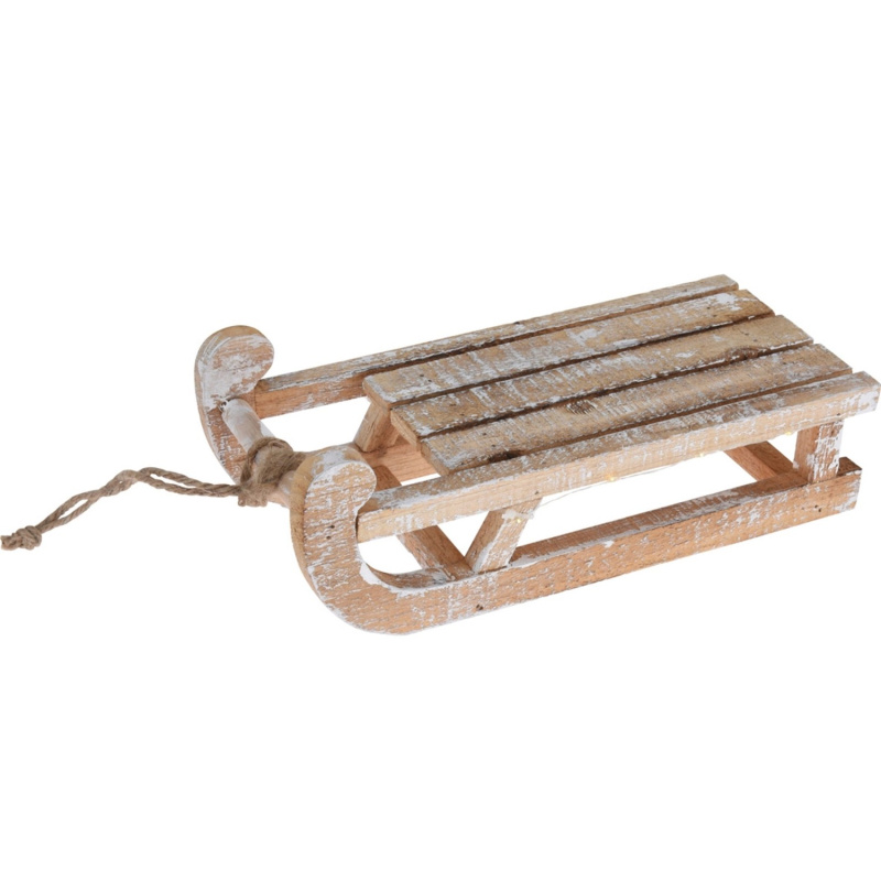 Vánoční dekorace dřevěné sáně s LED osvětlením, 30 x 14 x 11 cm