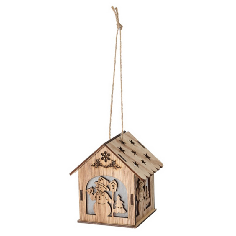 Závěsná vánoční dekorace domek s LED osvětlením, 4 druhy