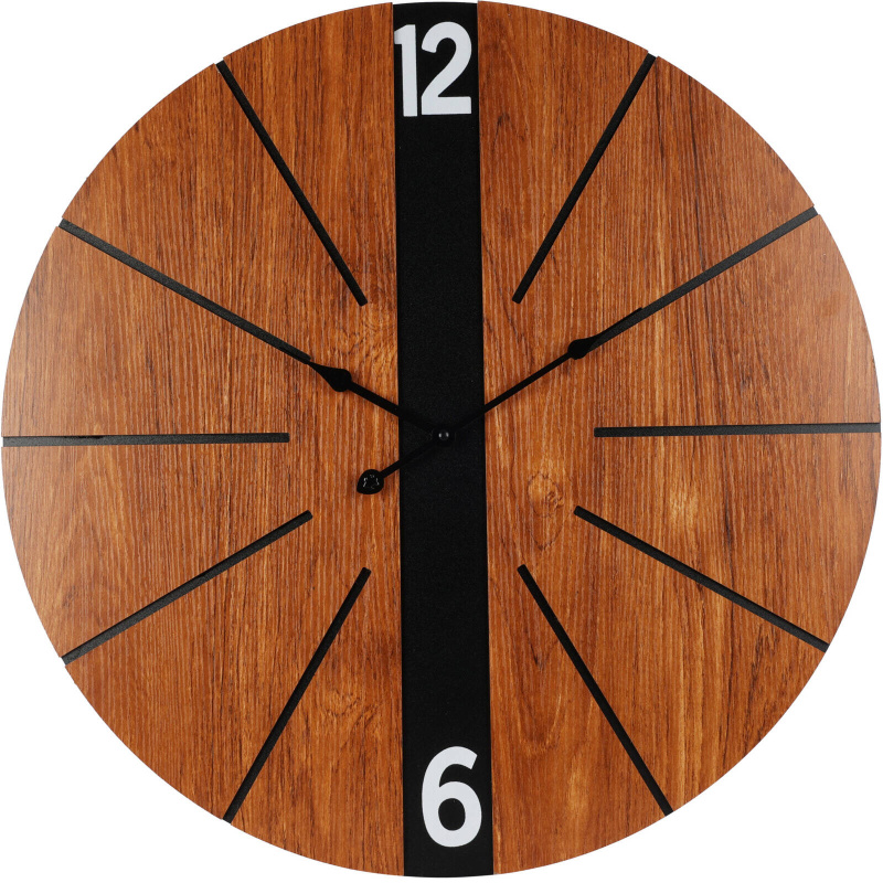 Home Styling Collection Nástěnné hodiny s minimalistickým ciferníkem imitujícím dřevo, MDF, Ø 60 cm hnědá