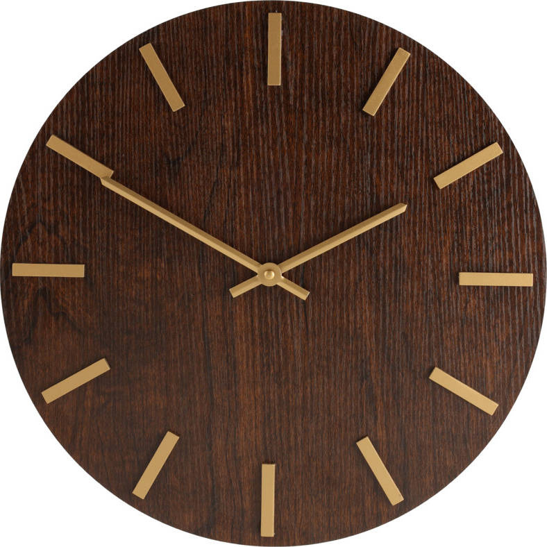 Home Styling Collection Nástěnné hodiny s minimalistickým ciferníkem imitujícím dřevo, MDF, Ø 40 cm hnědá