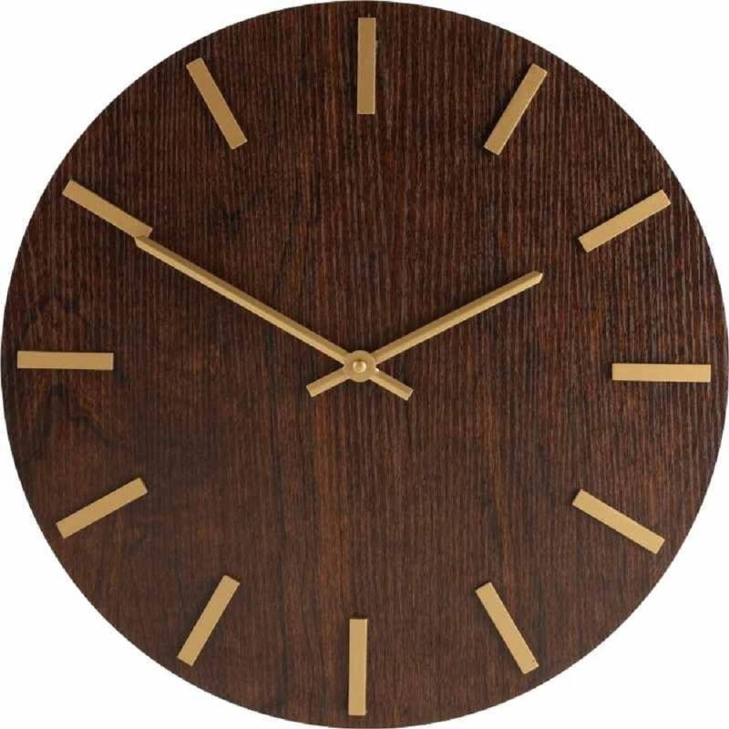 Home Styling Collection Nástěnné hodiny s minimalistickým ciferníkem imitujícím dřevo, MDF, Ø 40 cm hnědá