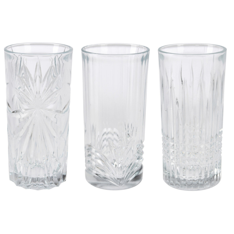 EH Excellent Houseware Sada 3 sklenic se vzorem, 380 ml transparentní