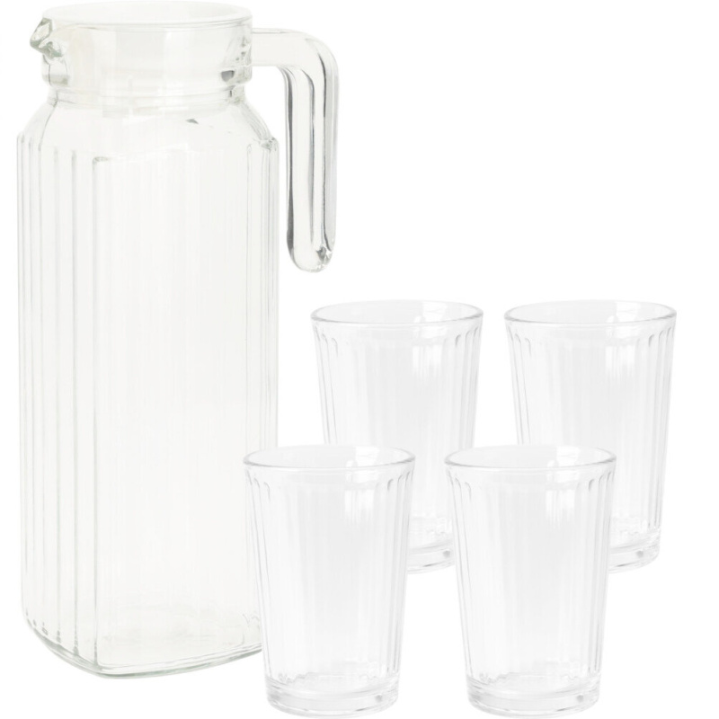 EH Excellent Houseware Džbán a 4 sklenice, 1,1 l + 200 ml, sada transparentní