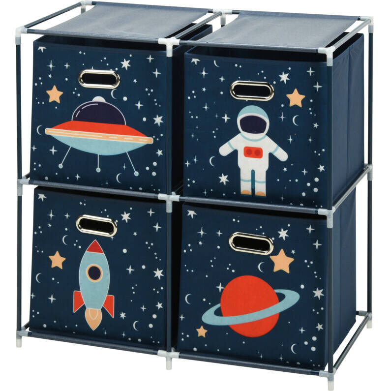 Storagesolutions Regál na hračky s boxy Vesmírná mise, 68 x 35 x 70 cm tmavě modrý