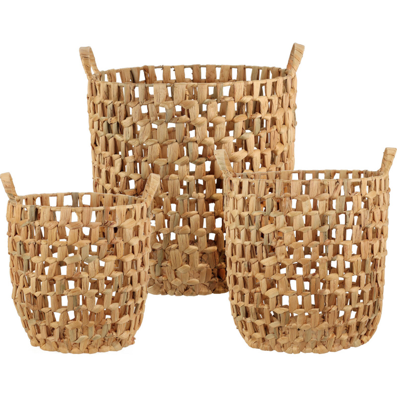 Home Styling Collection Úložné koše, pletenina z mořského hyacintu, kulaté, 3 ks hnědá
