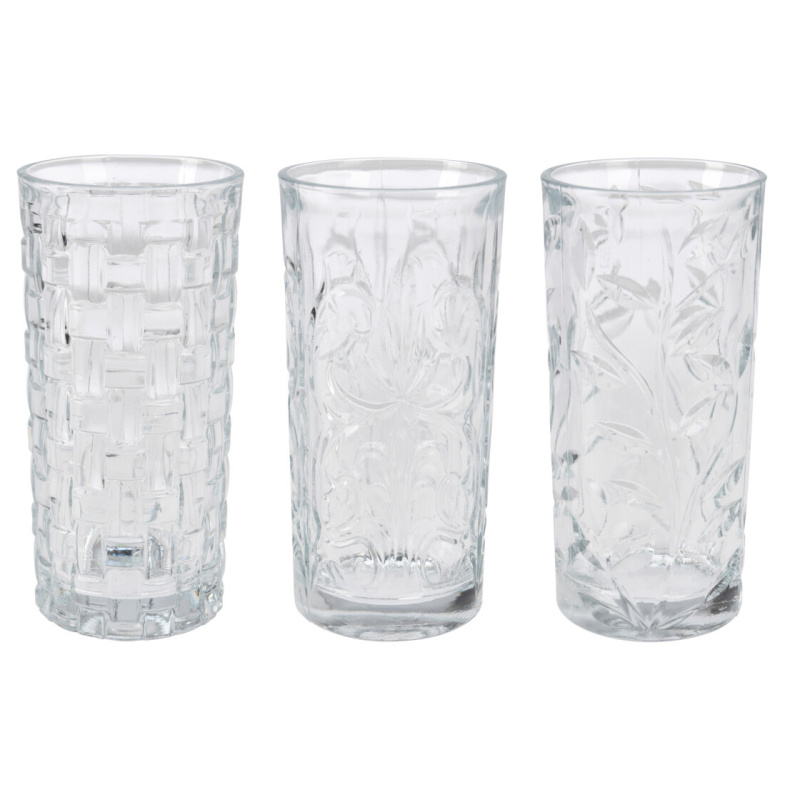 EH Excellent Houseware Sada 3 sklenic, 380 ml, se vzorem transparentní
