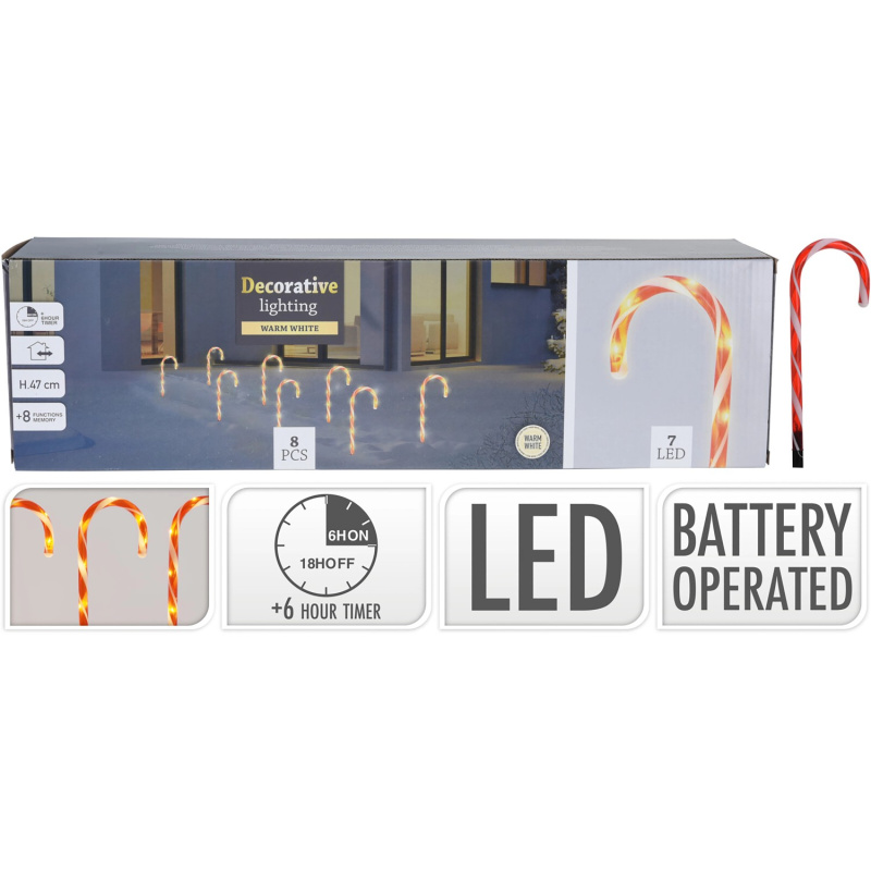 LED Vánoční zahradní cukrovinka, 47 cm, 8 ks