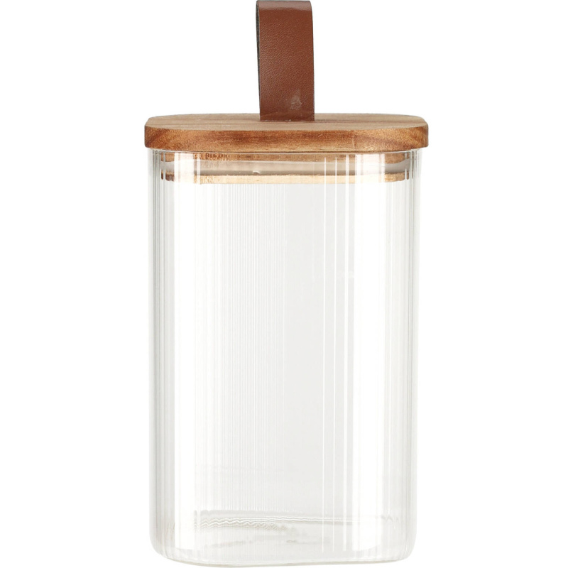 EH Excellent Houseware Skleněná dóza s dřevěným víkem, hermetické uzavření, transparentní, 1150 ml transparentní