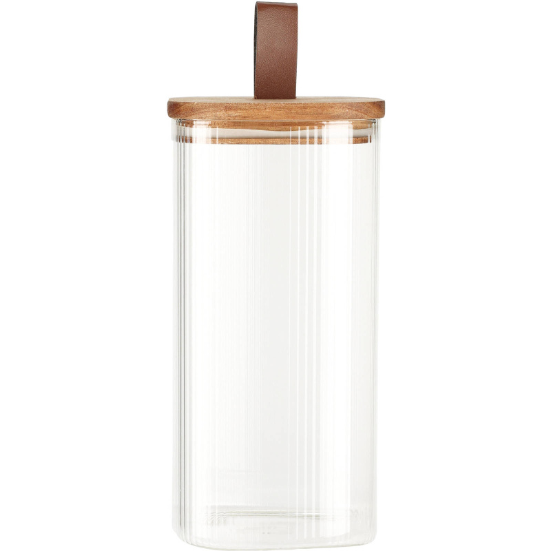 EH Excellent Houseware Skleněná dóza s dřevěným víkem, hermetické uzavření, transparentní, 1,5 l transparentní