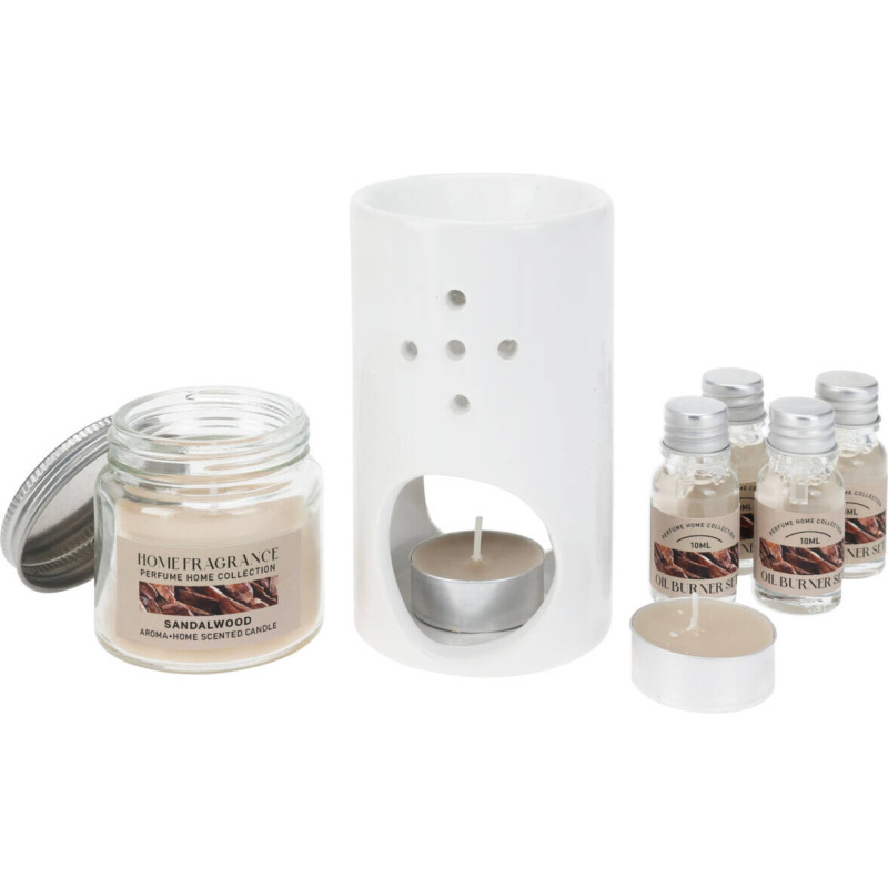 Home Styling Collection Sada vonných olejů, aromalampa a svíčky, santalové dřevo bílá