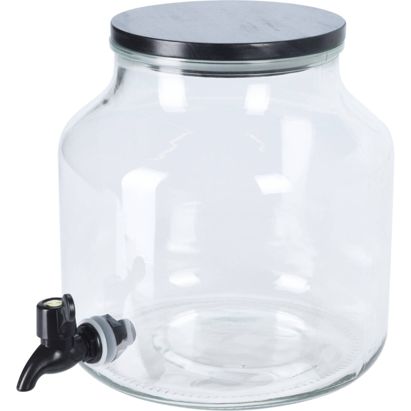 Home Styling Collection Skleněná dóza s kohoutkem a víkem z borovicového dřeva, 5,2 l transparentní