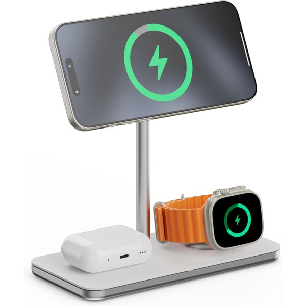 LINQ 3in1 Qi2 Wireless Charging Stand MagSafe nabíječka stříbrná/bílá