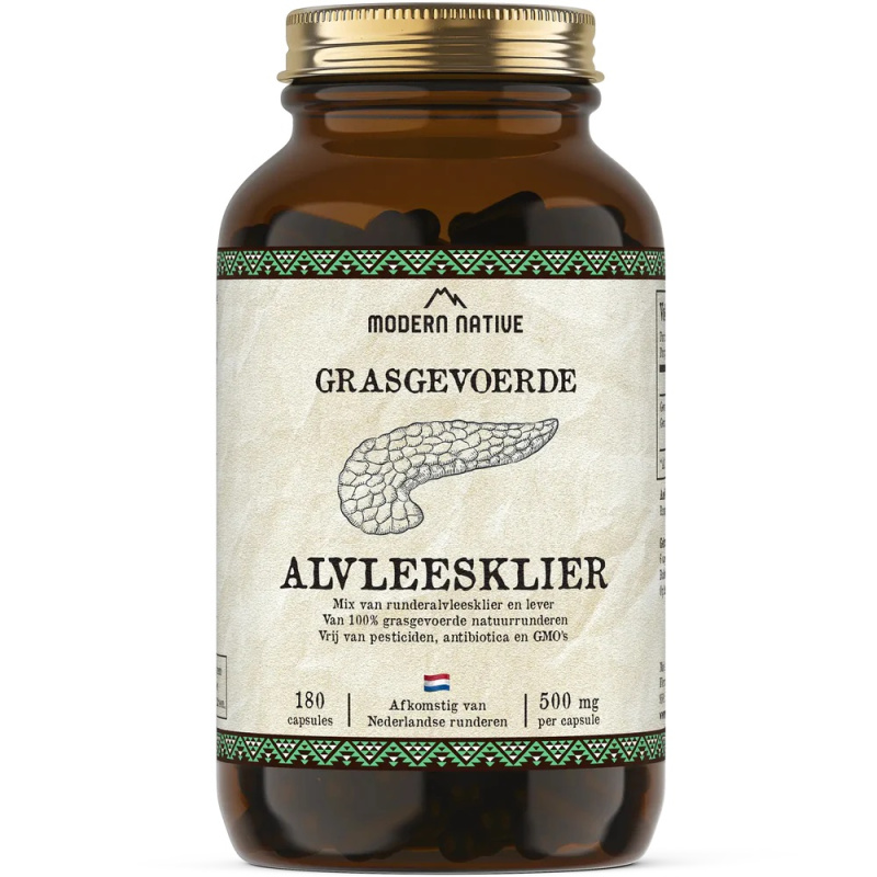 Modern Native Alvleesklier Sušená hovězí slinivka břišní v kapslích, 500 mg, 180ks