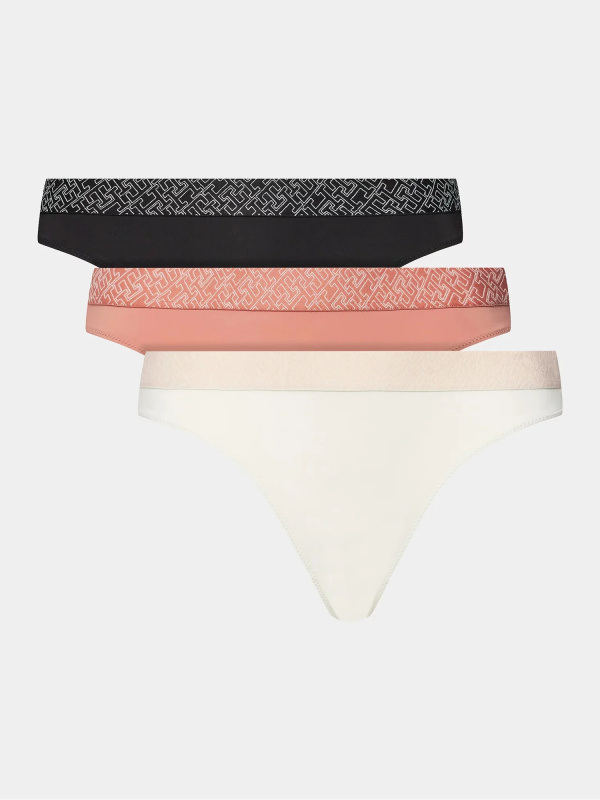 Dámská tanga 3Pack UW0UW05185 0VT ecru/černé/růžové - Tommy Hilfiger M