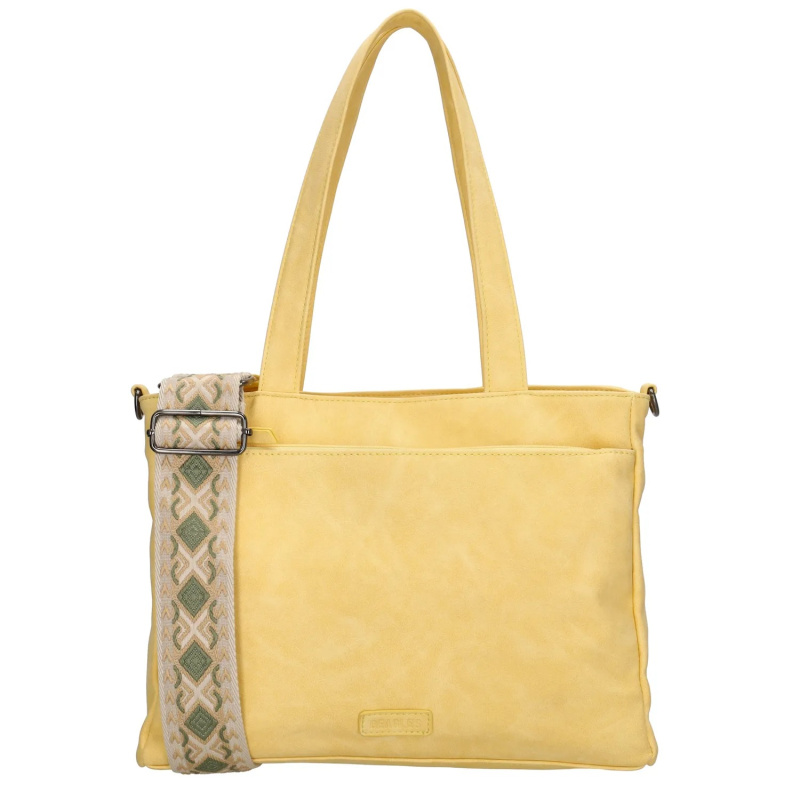 Beagles dámská taška shoperka Malaga s dekorativním popruhem - světle žluá - 7,6L