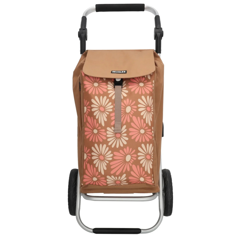 Nákupní taška na kolečkách se sklopnou rukojetí Beagles Alberic - hnědá s květinami - 41L
