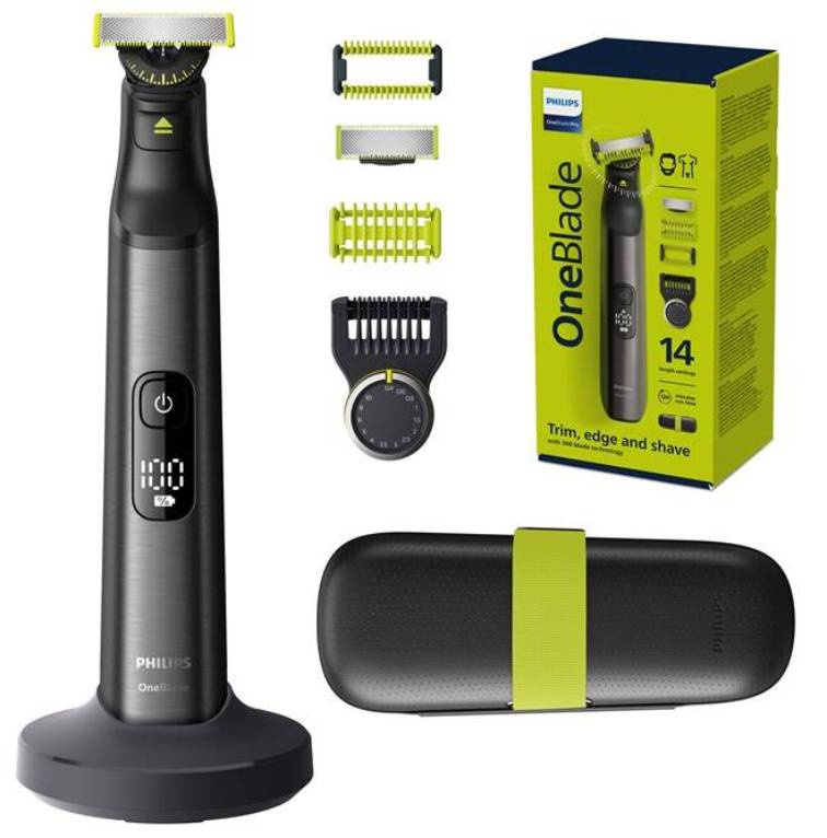 Zastřihovač vousů Philips OneBlade Pro 360 QP6651/61 / 0,4-10 mm / LED displej / ocelové stříhací nože / šedá/zelená Varianta: ivi1