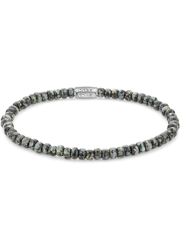 Rebel & Rose RR-40116-S-M Unisex náramek - Glass Rocks Black Leopard