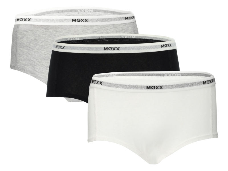 Mexx Dámské kalhotky Hipster, 3 kusy (černá/bílá/šedá, L)