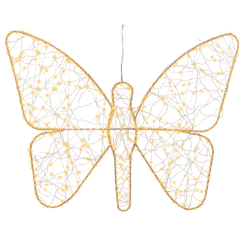 Lumineo Kovová LED dekorace motýl 400 mikro LED teplá bílá, zlatá, 58 x 43 cm