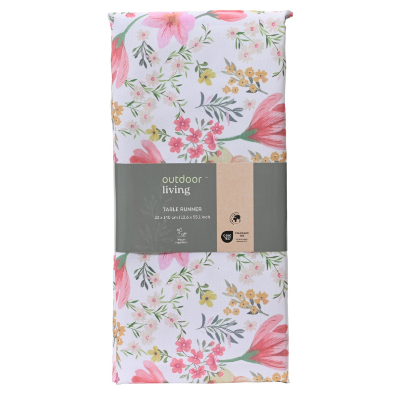 Outdoor Living Běhoun na stůl s motivem květin, 32 x 140 cm