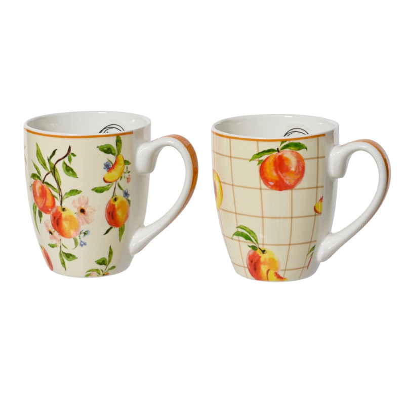 Porcelánový hrnek s motivy broskví, různé druhy, pr. 9,1 x 10,5 cm