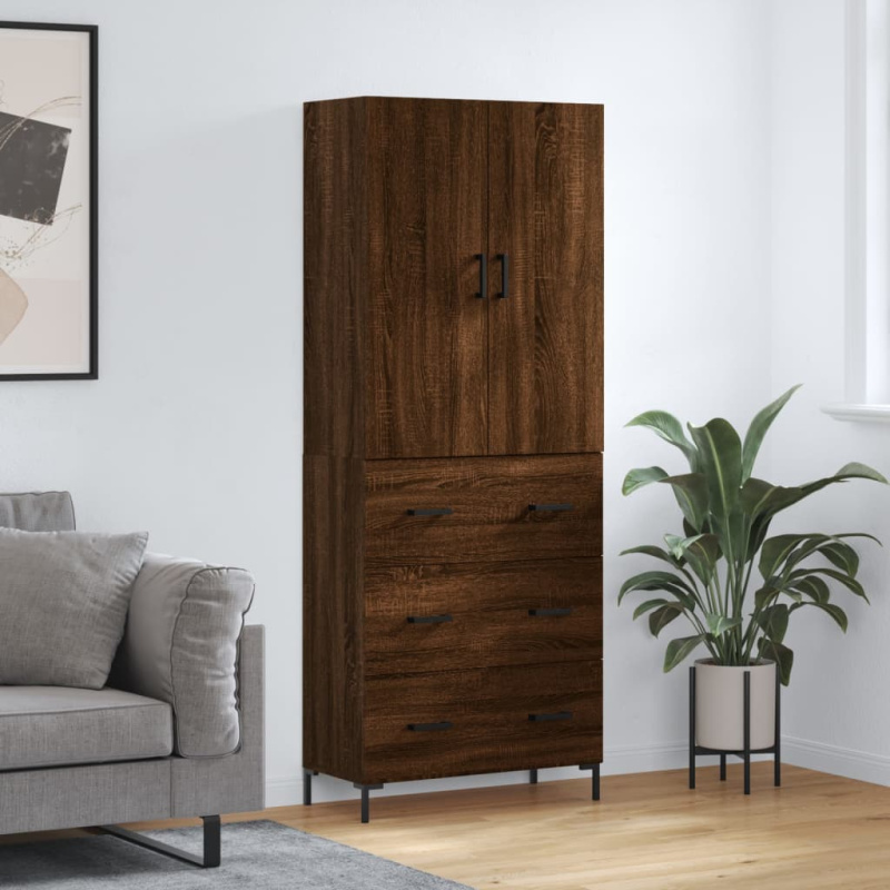 Skříň Highboard 69,5 X 34 X 180 Cm Kompozitní Dřevo - Betonová šedá / 2 dvířka