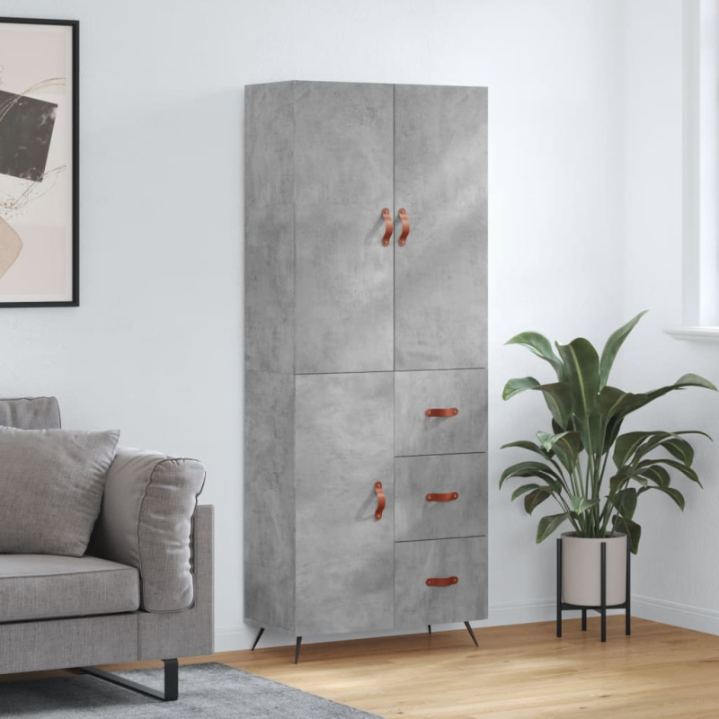 Skříň Highboard Betonově Šedá 69,5X34X180 Cm Kompozitní Dřevo - Betonová šedá / 1 prosklená dvířka 3 zásuvky