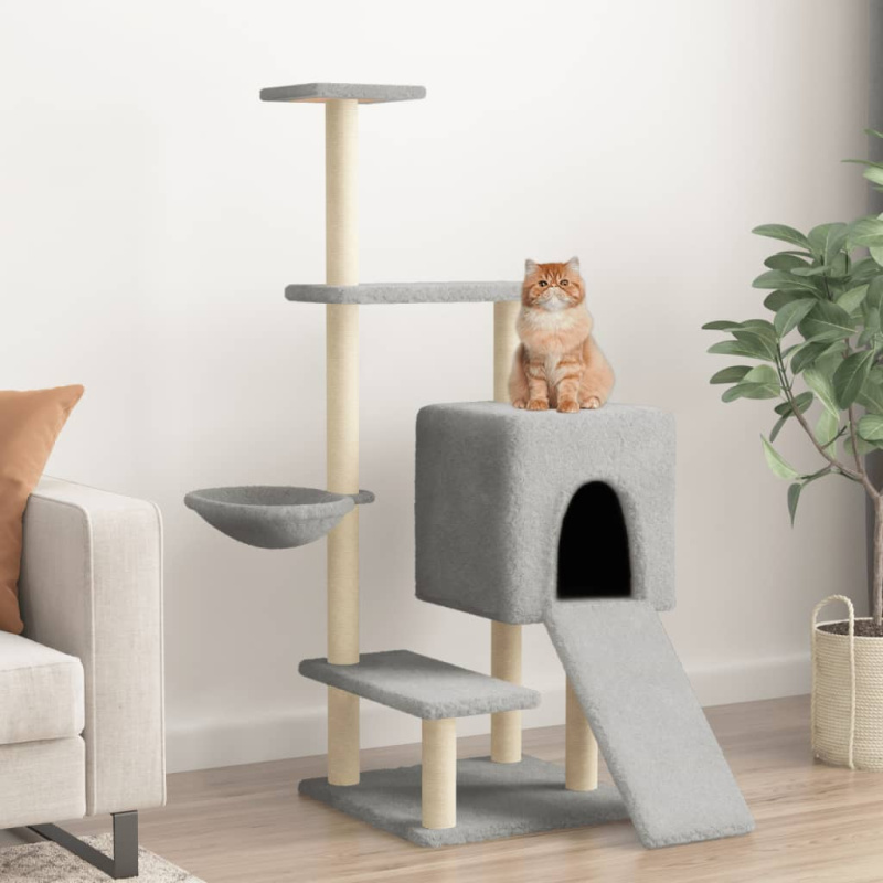 Škrabadlo Pro Kočky Se Sisalovými Sloupky Světle Šedé 130,5 Cm - Tmavě šedá