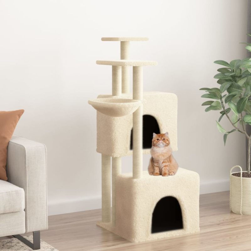 Škrabadlo Pro Kočky Se Sisalovými Sloupky Krémové 122 Cm - Krémová