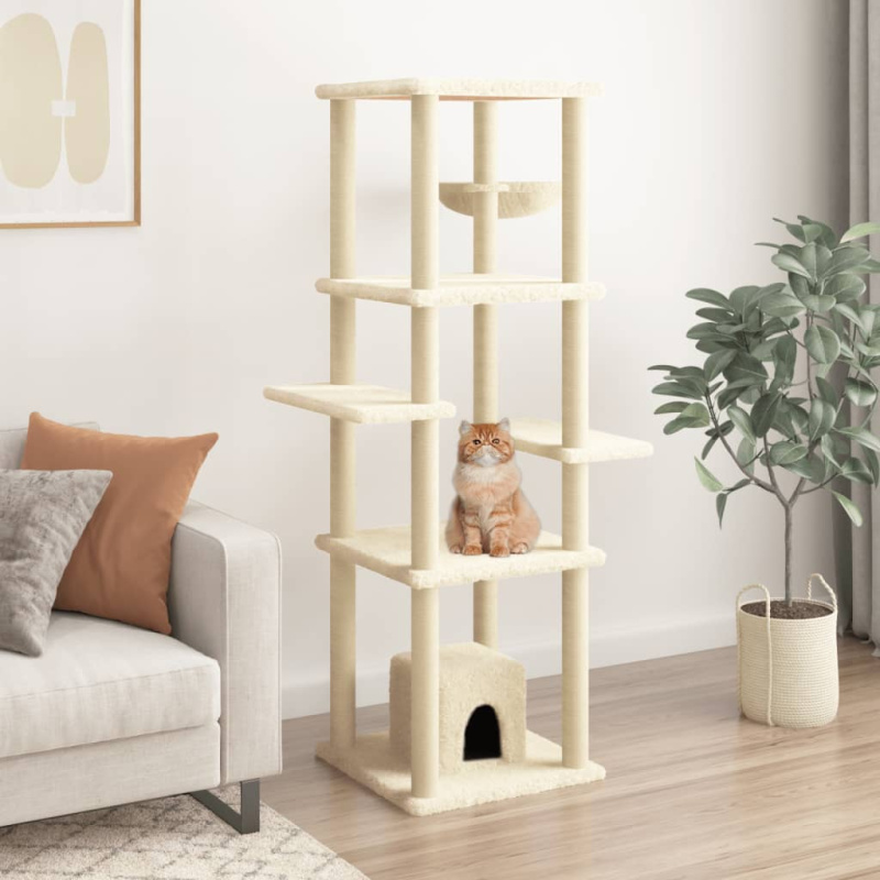 Škrabadlo Pro Kočky Se Sisalovými Sloupky Krémové 154 Cm - Tmavě šedá