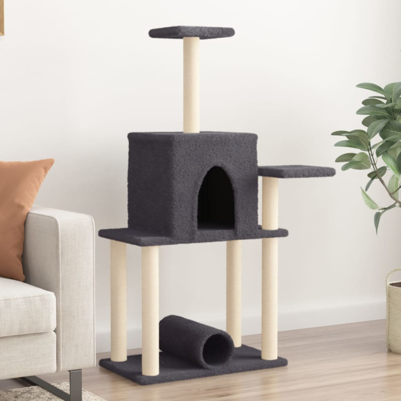 Škrabadlo Pro Kočky Se Sisalovými Sloupky Tmavě Šedé 122 Cm - Tmavě šedá