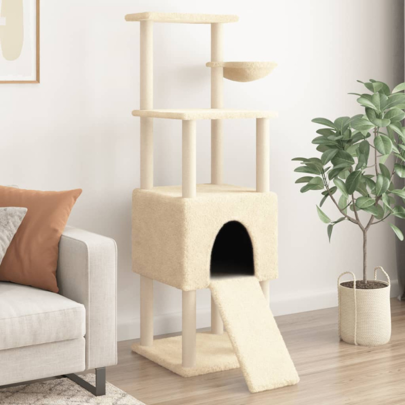 Škrabadlo Pro Kočky Se Sisalovými Sloupky Krémové 153 Cm - Tmavě šedá