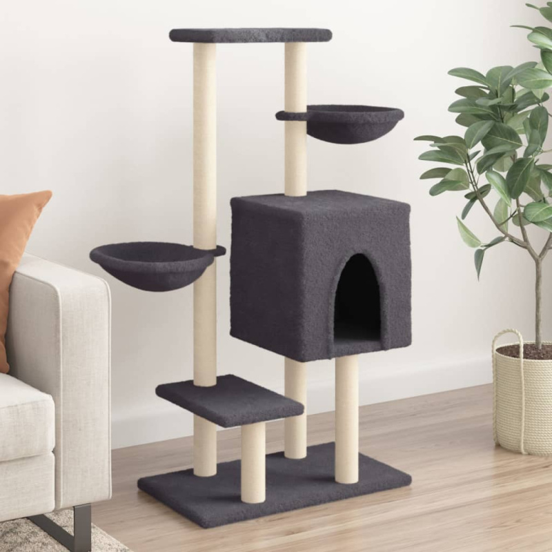 Škrabadlo Pro Kočky Se Sisalovými Sloupky Tmavě Šedé 117 Cm - Tmavě šedá