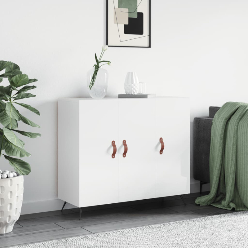 Příborník Bílý S Vysokým Leskem 90X34X80 Cm Kompozitní Dřevo - Kouřový dub