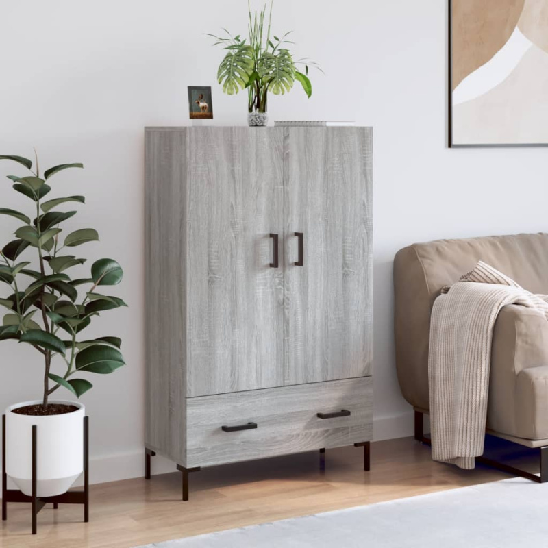 Skříň Highboard Šedá Sonoma 69,5 X 31 X 115 Cm Kompozitní Dřevo - Bílá s vysokým leskem