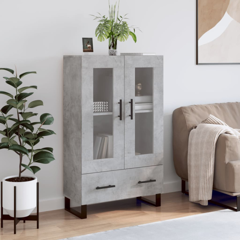 Skříň Highboard Betonově Šedá 69,5X31X115 Cm Kompozitní Dřevo - Bílá s vysokým leskem