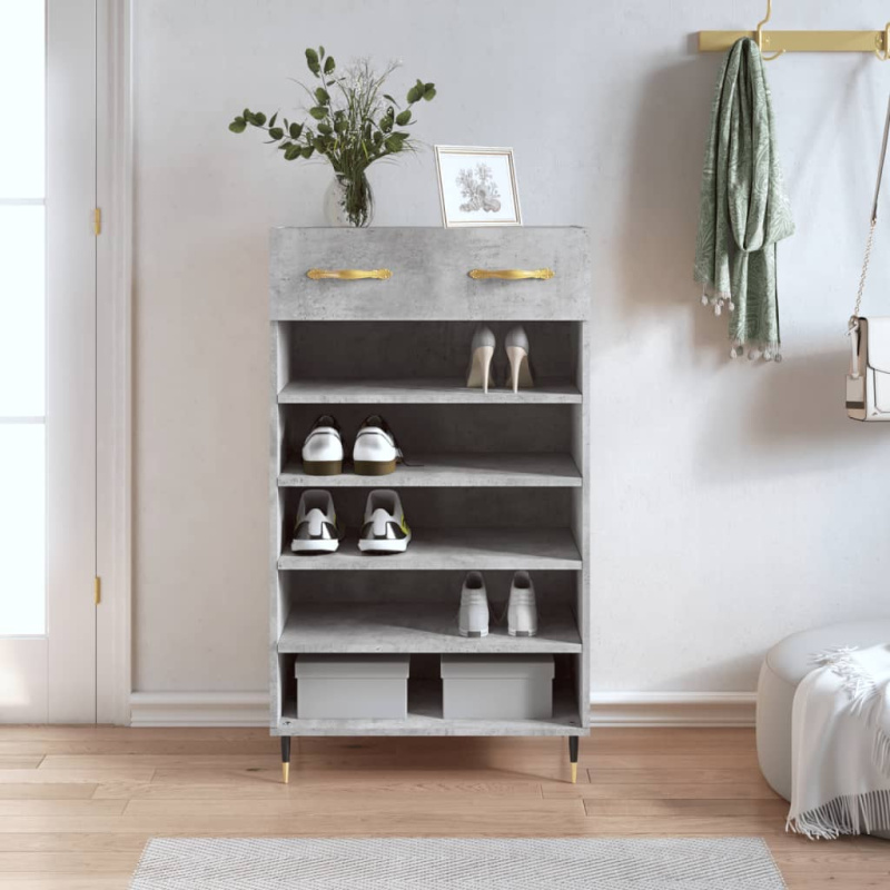 Botník Betonově Šedý 60 X 35 X 105 Cm Kompozitní Dřevo - Bílá s vysokým leskem