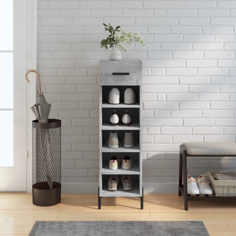 Botník Betonově Šedý 30 X 35 X 105 Cm Kompozitní Dřevo - Bílá s vysokým leskem