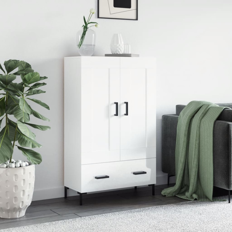 Skříň Highboard Lesklá Bílá 69,5 X 31 X 115 Cm Kompozitní Dřevo - Bílá
