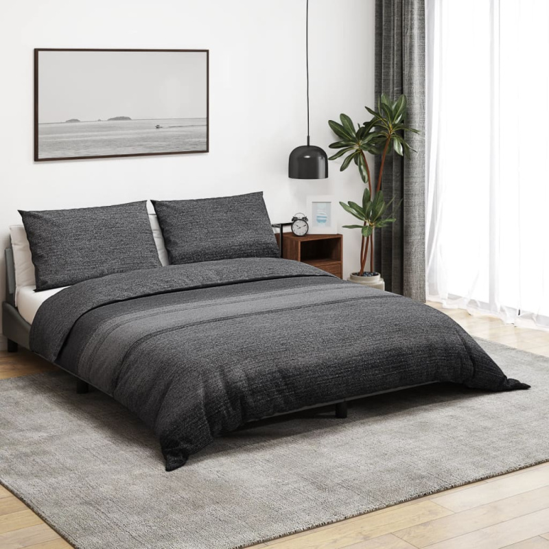 Sada Ložního Prádla Tmavě Šedá 260 X 220 Cm Bavlna Tmavě Šedá A Černá