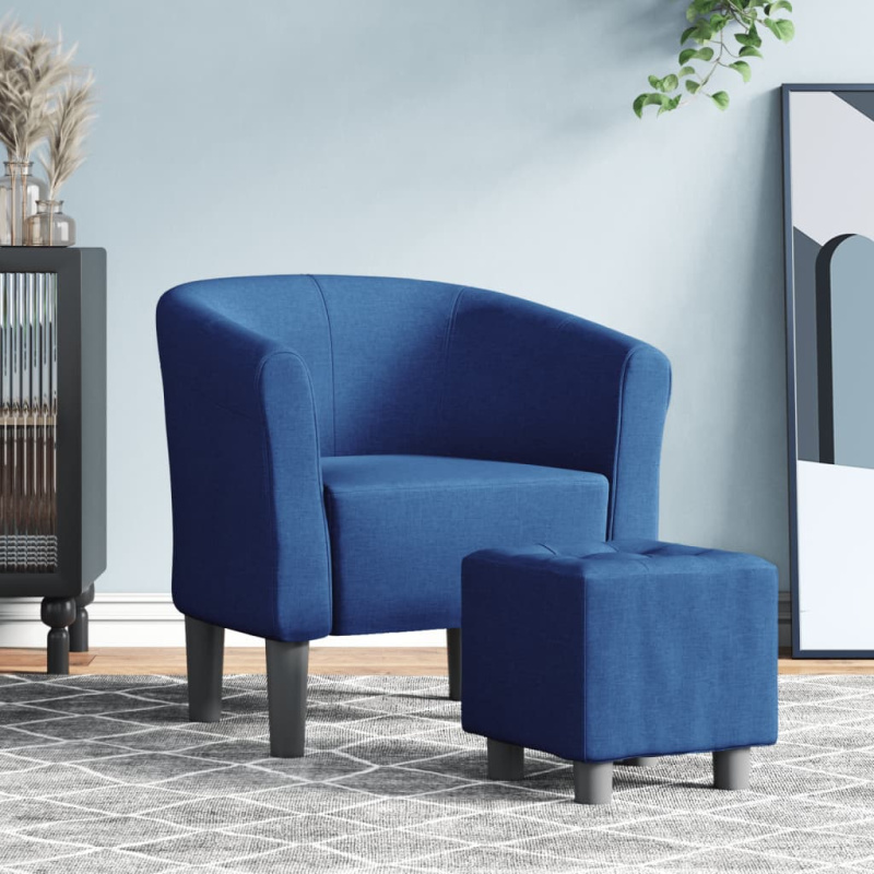 Klubové Křeslo S Podnožkou Modré Textil - Modrá / S podnožkou Med fodskammel