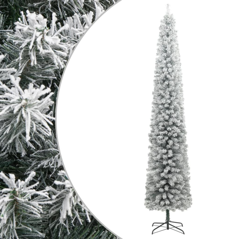 Úzký Vánoční Stromek Se Stojanem Zasněžený Pvc Zelená A Bílá - with flocked white snow / 300 cm