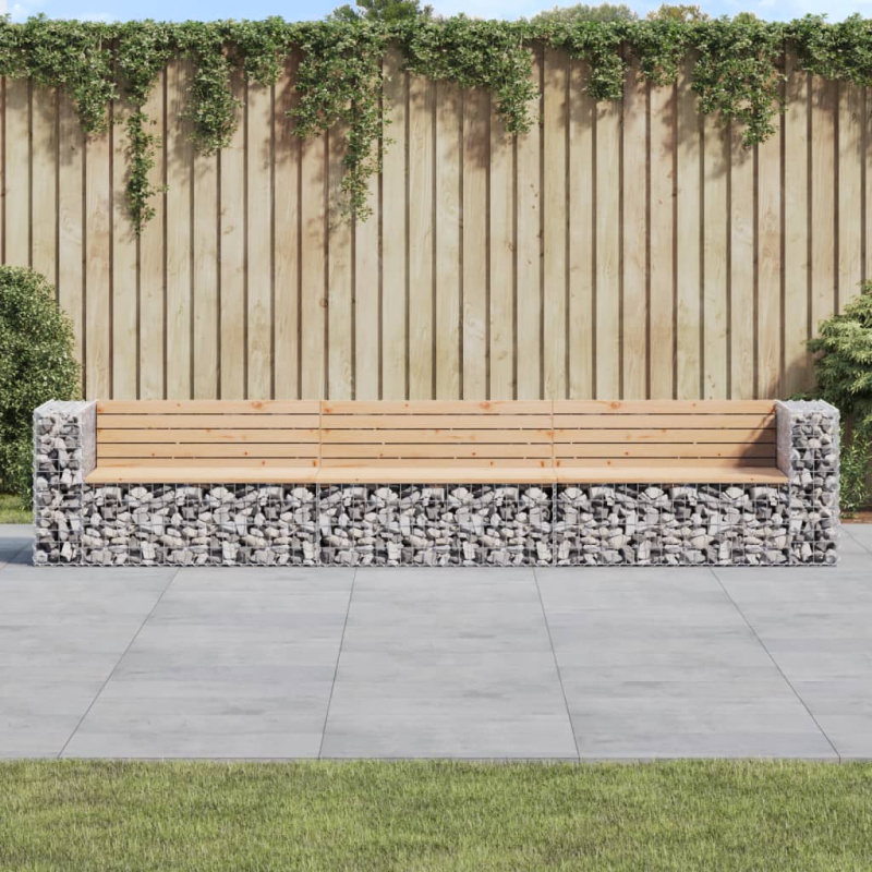 Zahradní Lavice Gabionový Design 347X71X65,5Cm Masivní Borovice - Tmavě hnědá