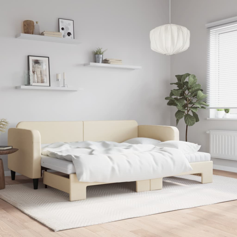 Válenda S Přistýlkou A Matracemi Textil Krémová - s přistýlkou a zásuvkou a matrací / 80 x 200 cm